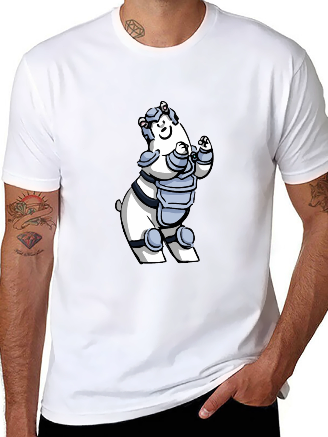 Armored Polar Bear T-Shirt - Black Cotton Tee