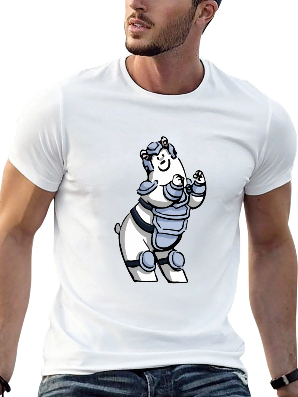 Armored Polar Bear T-Shirt - Black Cotton Tee