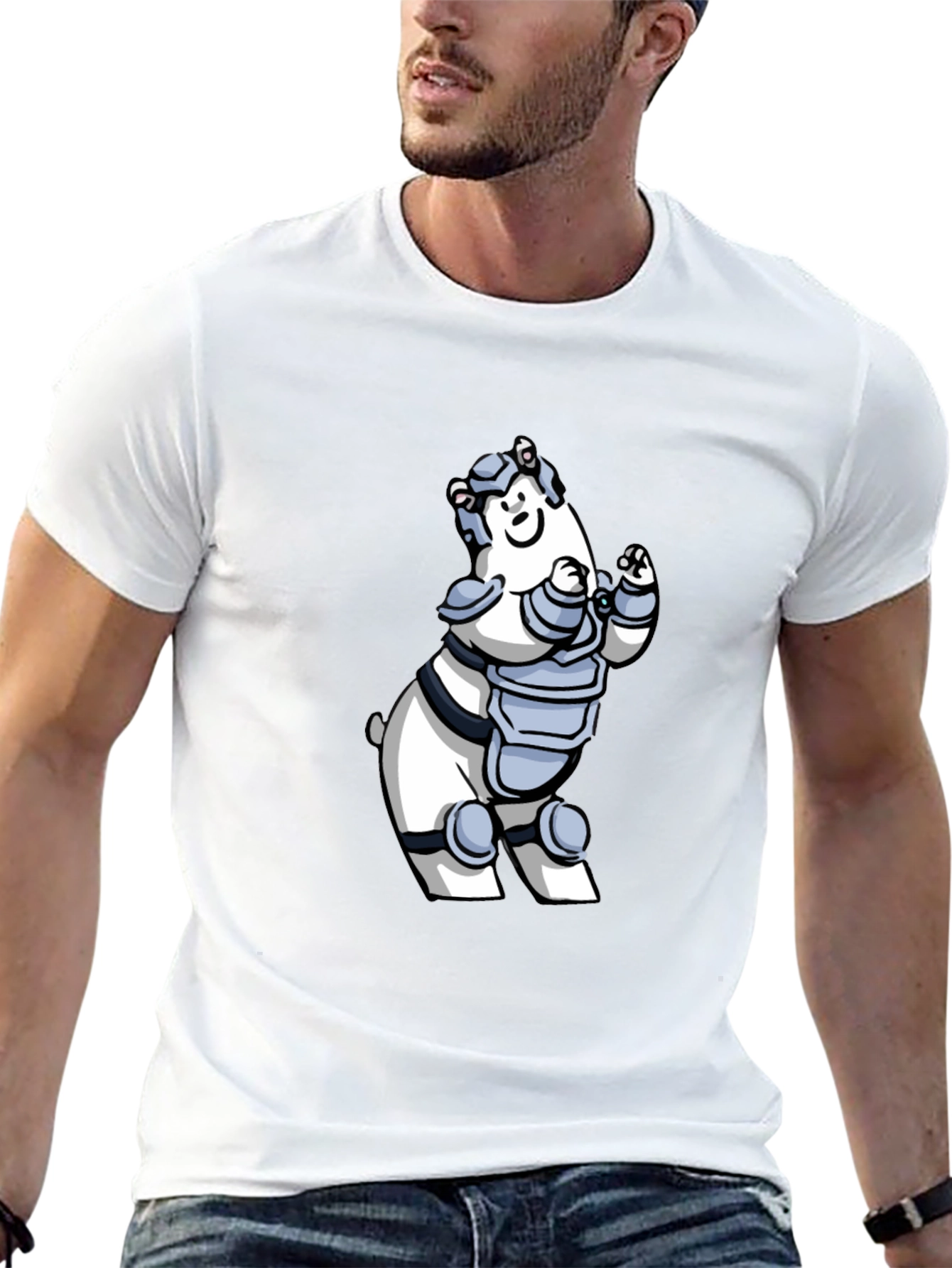 Armored Polar Bear T-Shirt - Black Cotton Tee
