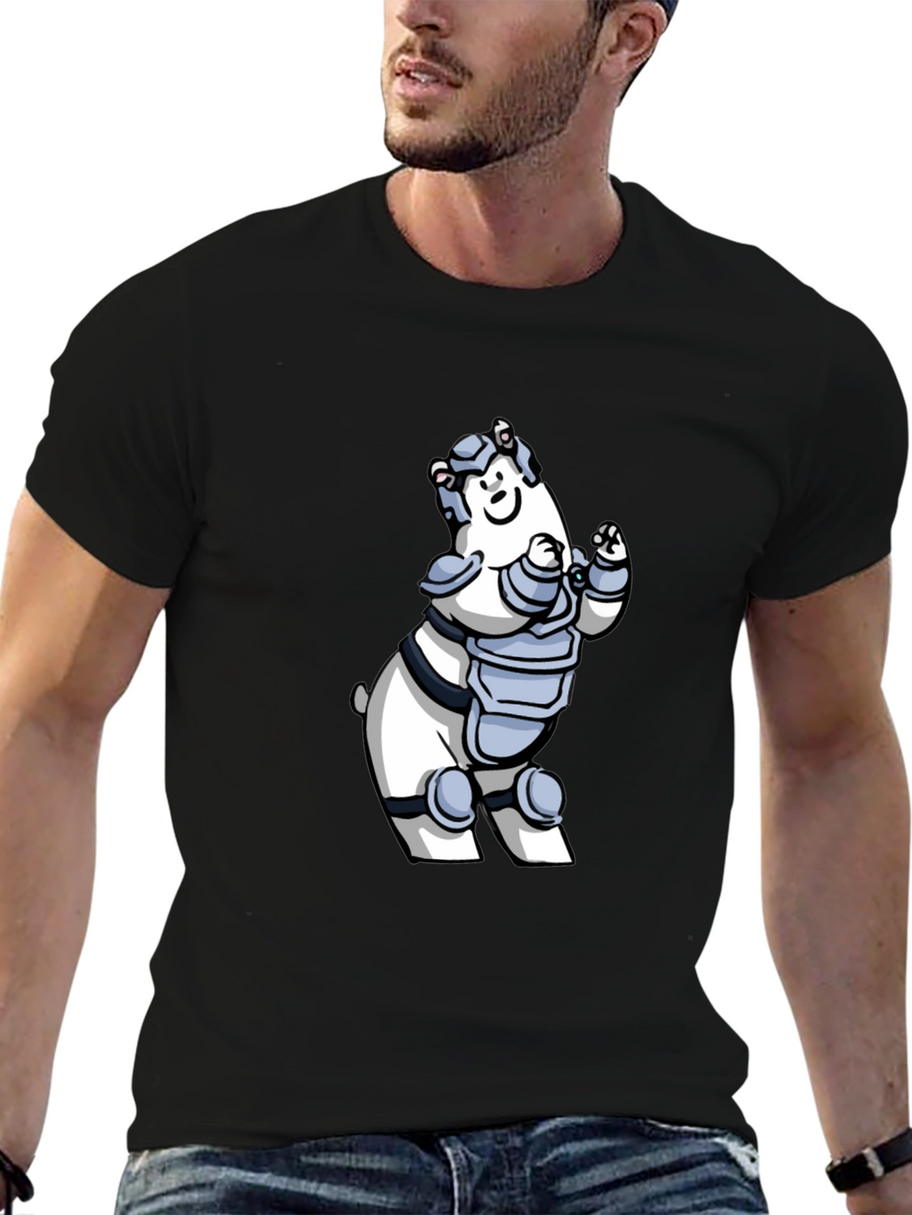 Armored Polar Bear T-Shirt - Black Cotton Tee