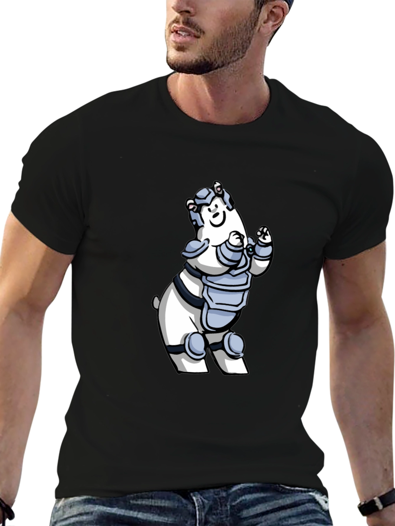 Armored Polar Bear T-Shirt - Black Cotton Tee