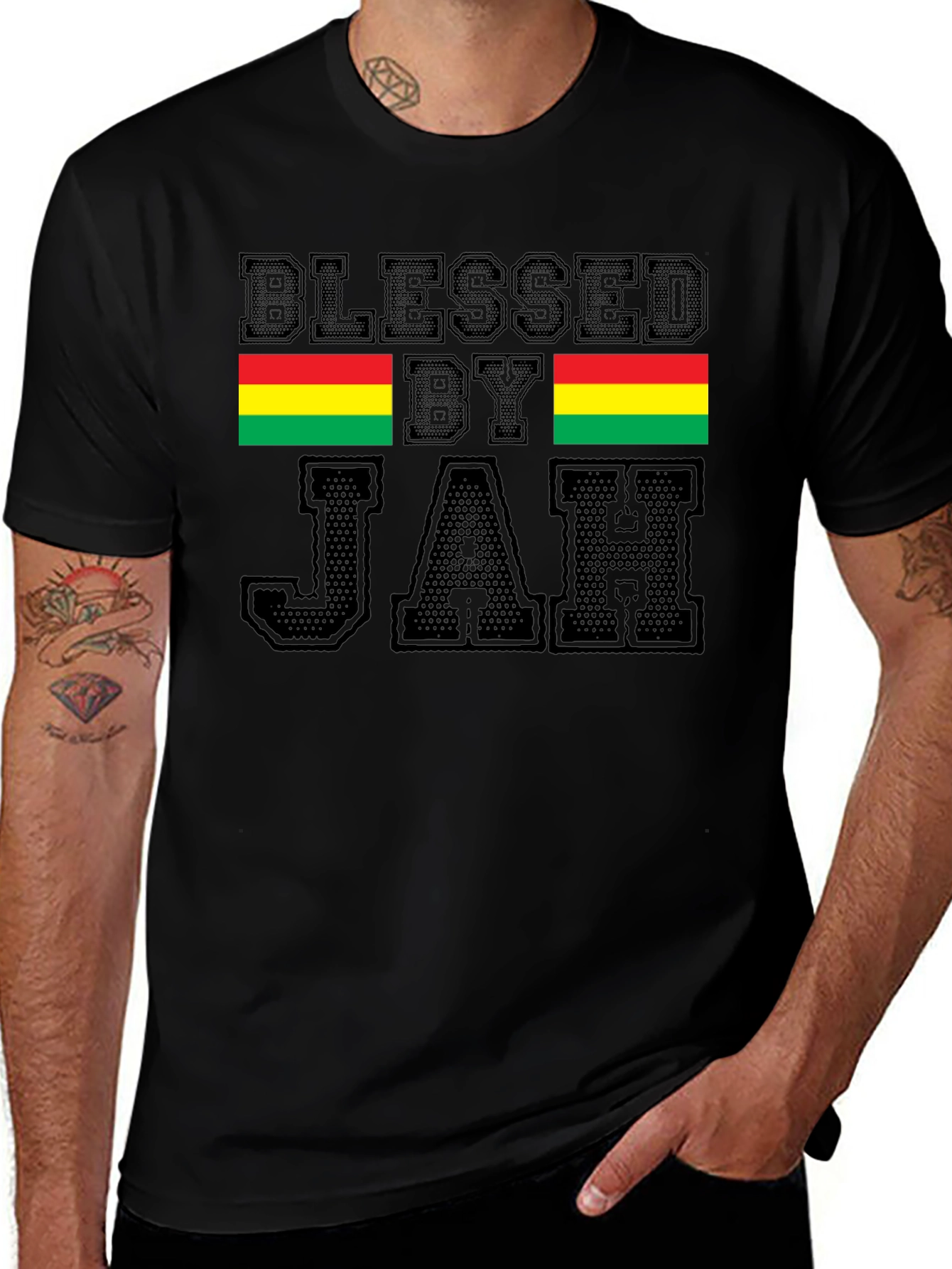 Blessed By Jah T-Shirt Black Rastafarian Tee