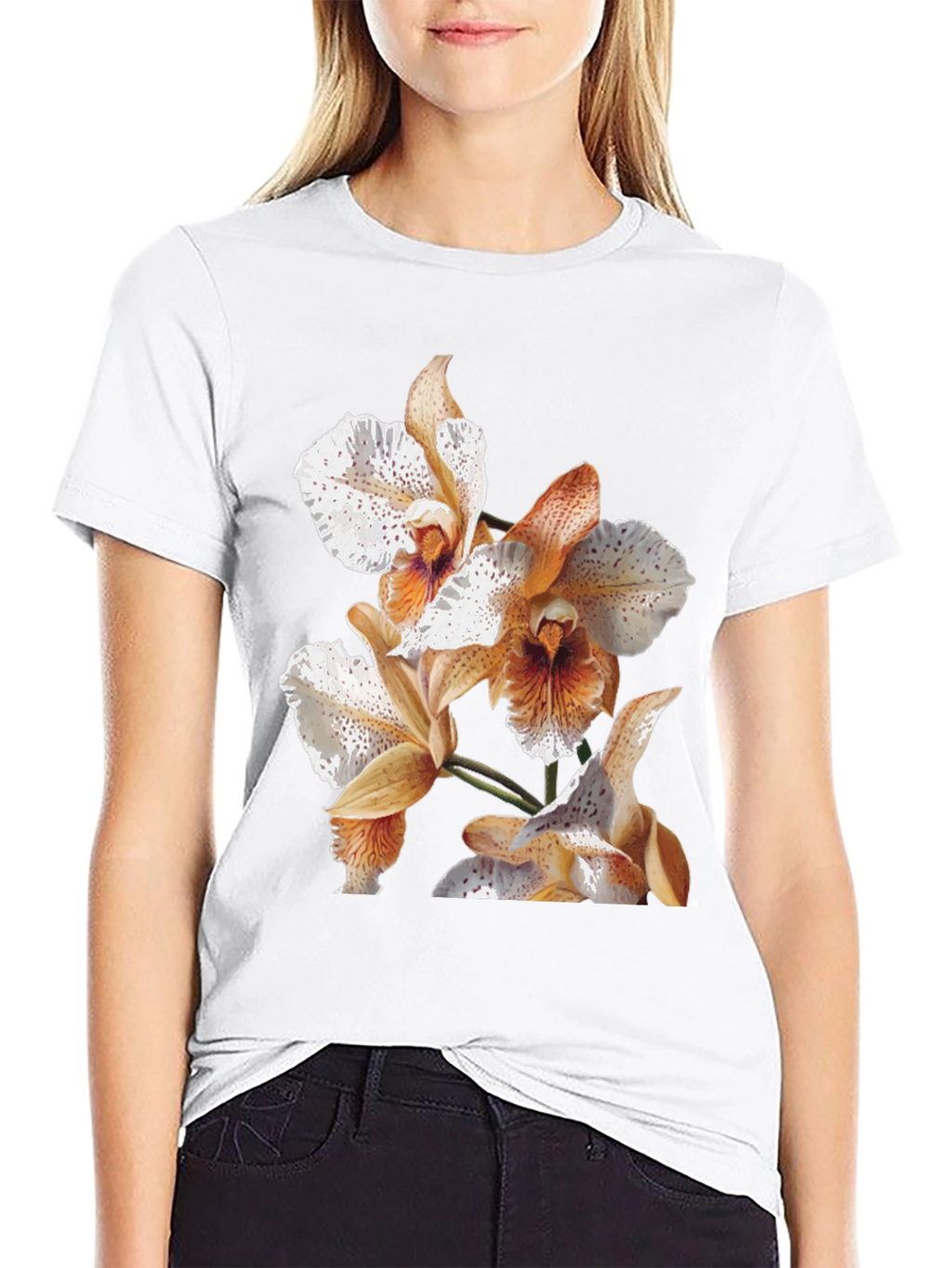 Orchid Print Black T-Shirt