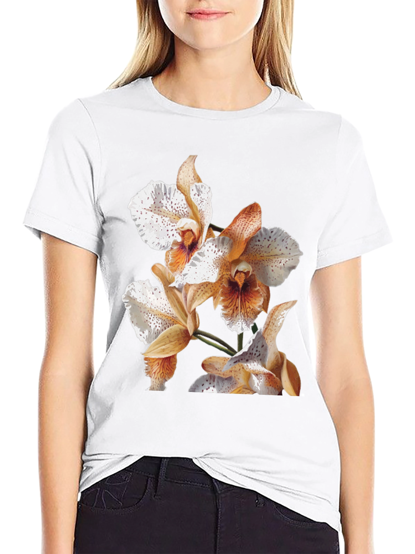 Orchid Print Black T-Shirt