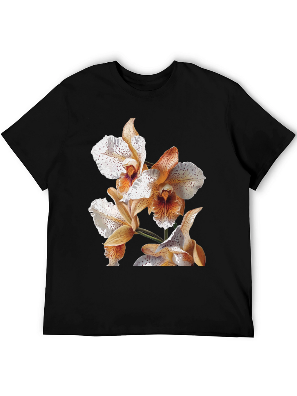Orchid Print Black T-Shirt