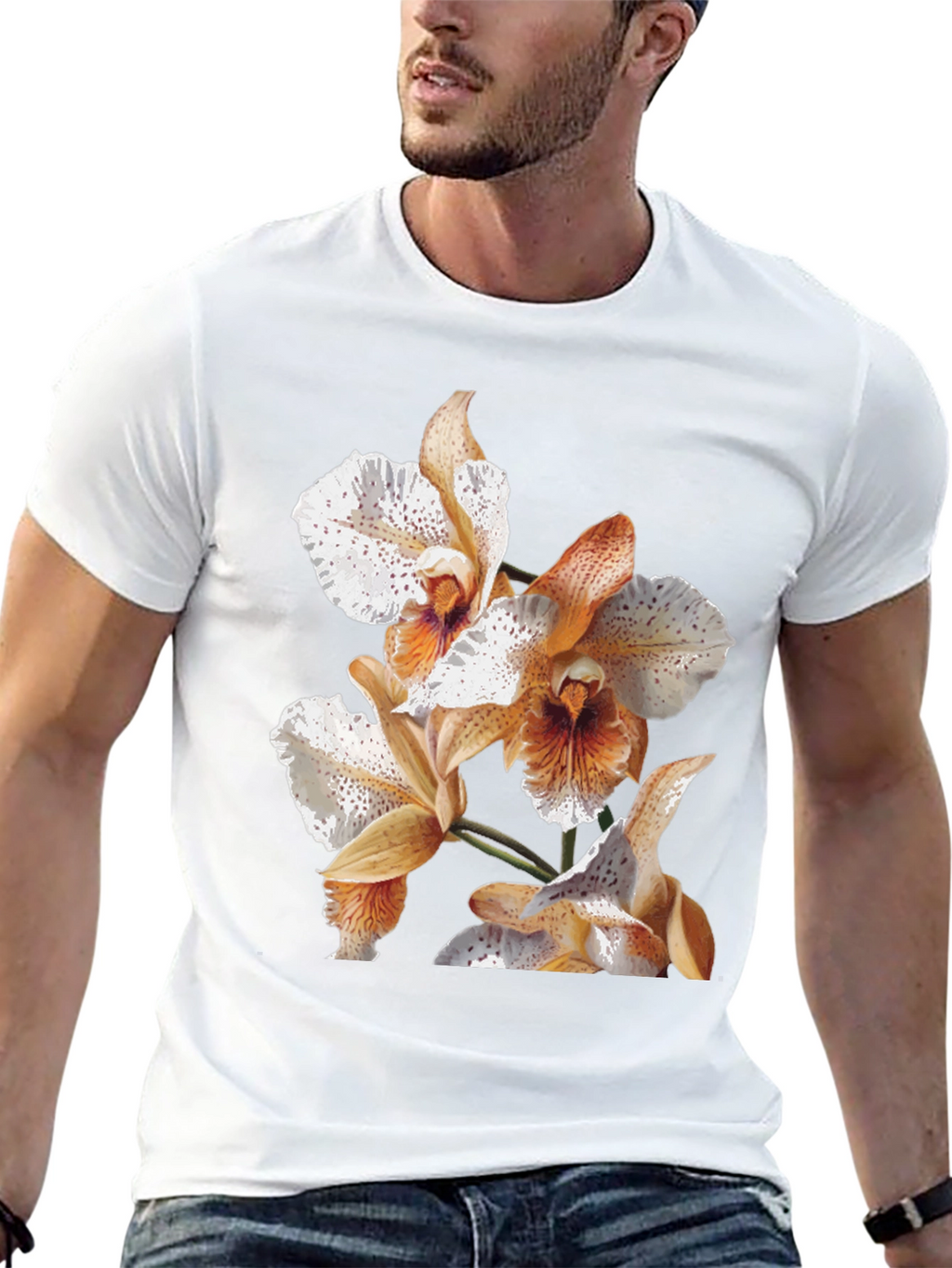 Orchid Print Black T-Shirt