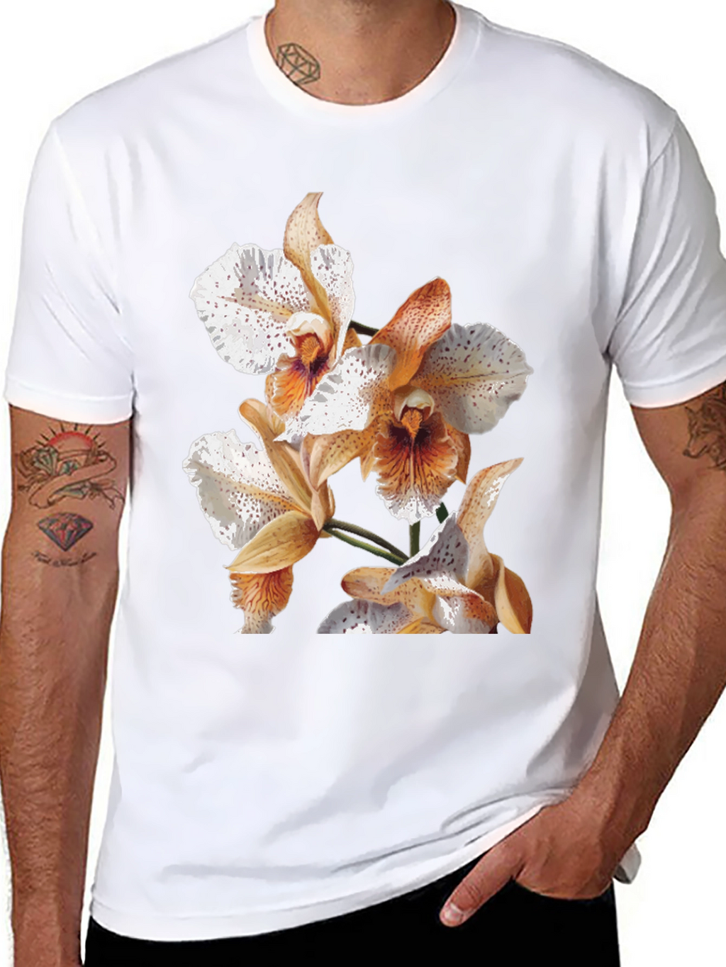 Orchid Print Black T-Shirt