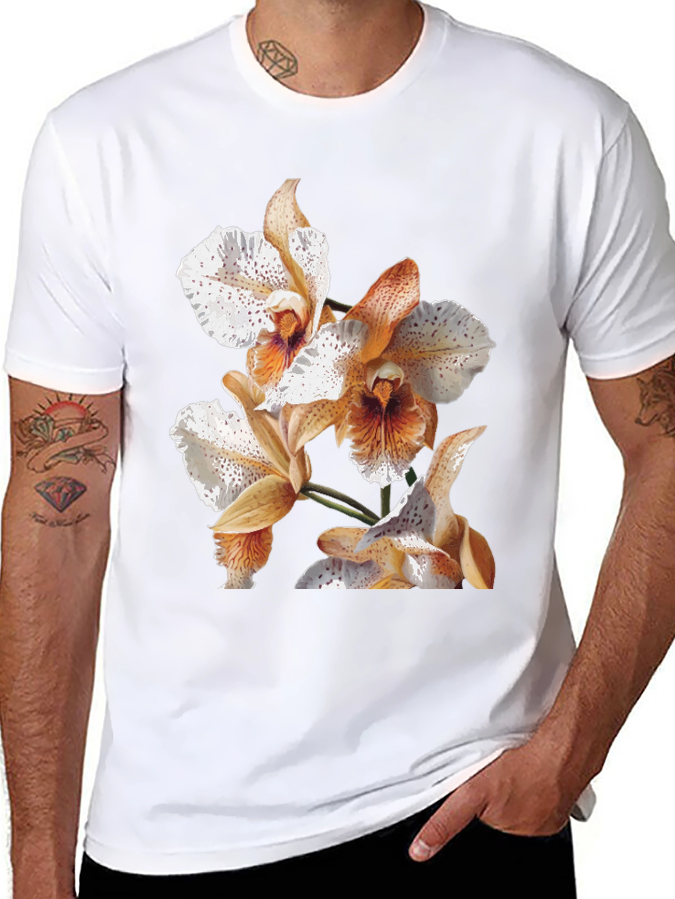 Orchid Print Black T-Shirt