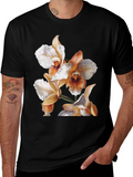 Orchid Print Black T-Shirt