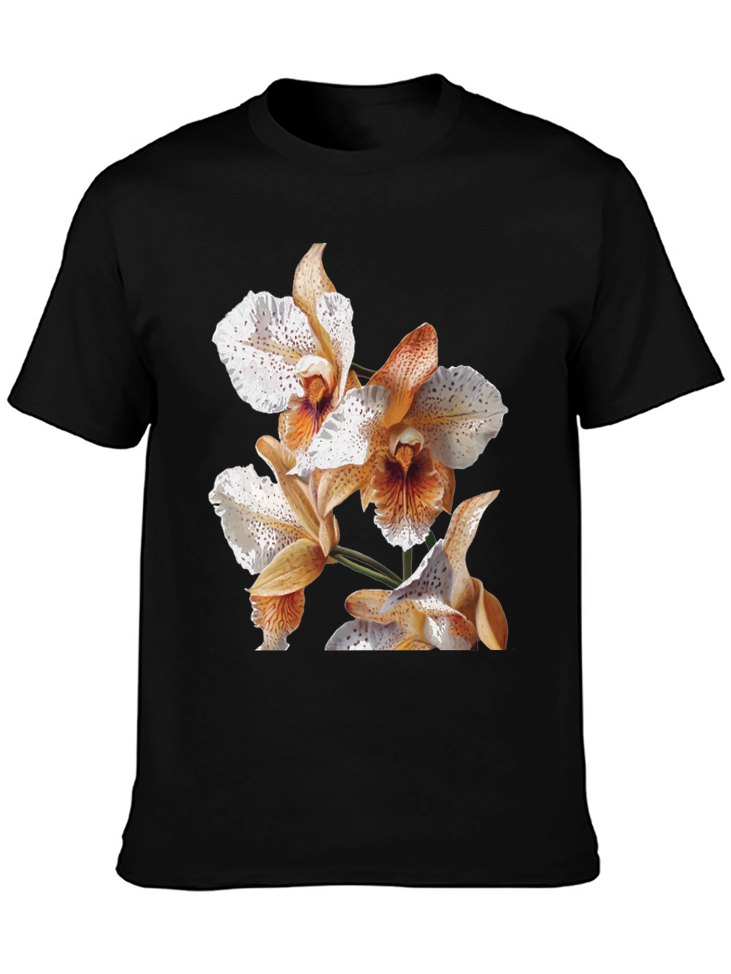 Orchid Print Black T-Shirt