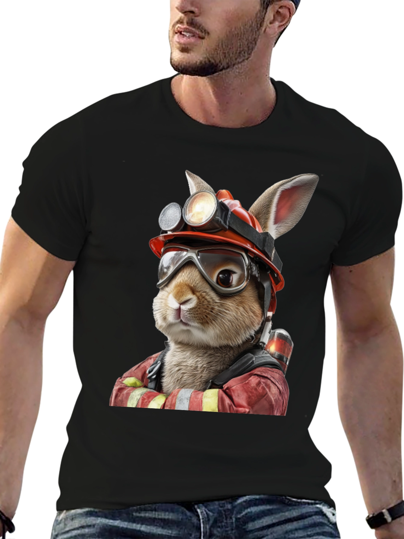 Bunny Firefighter Graphic T-Shirt
