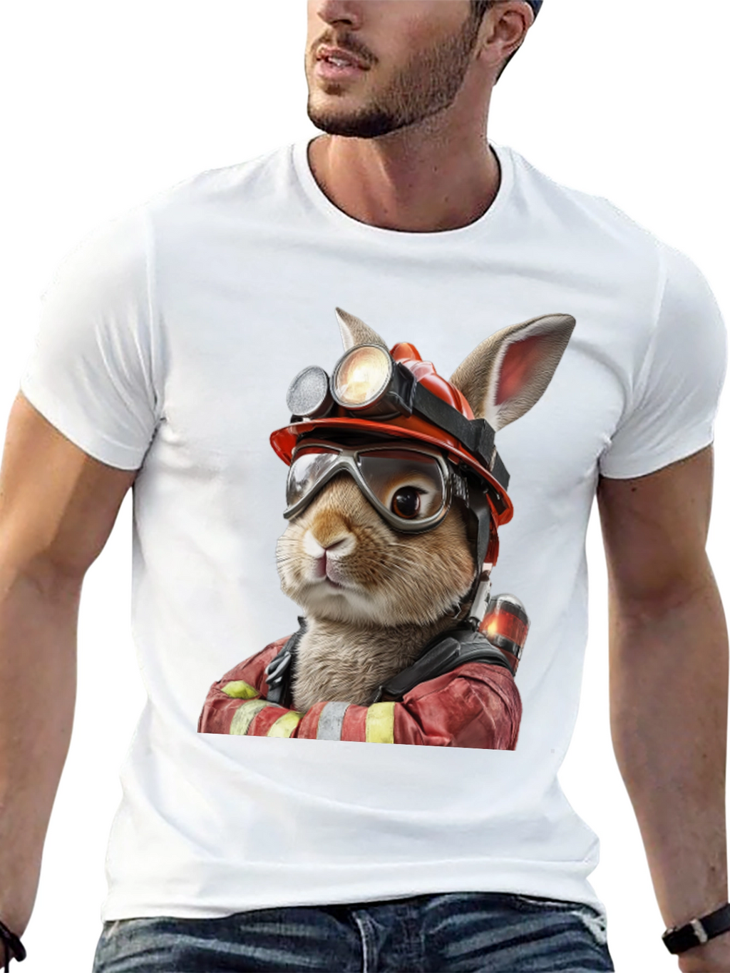 Bunny Firefighter Graphic T-Shirt
