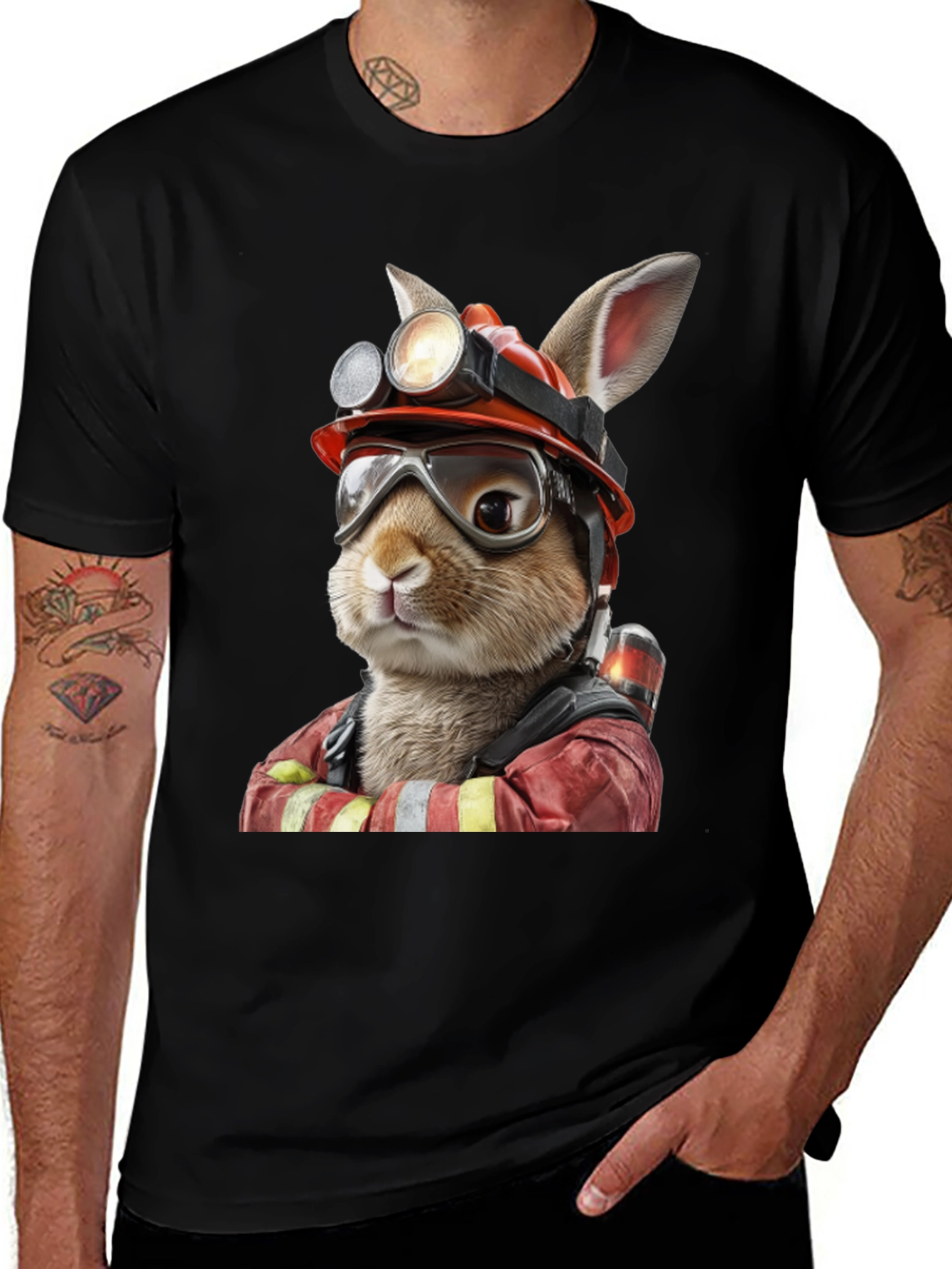 Bunny Firefighter Graphic T-Shirt