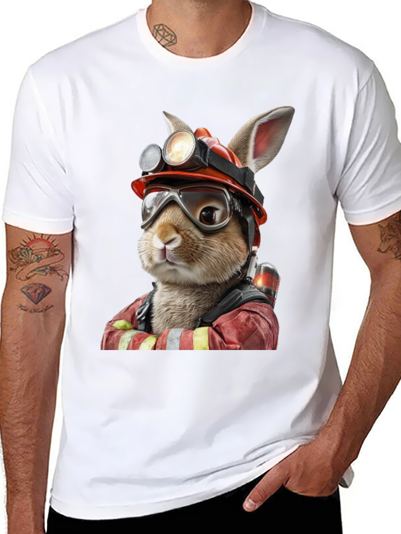Bunny Firefighter Graphic T-Shirt