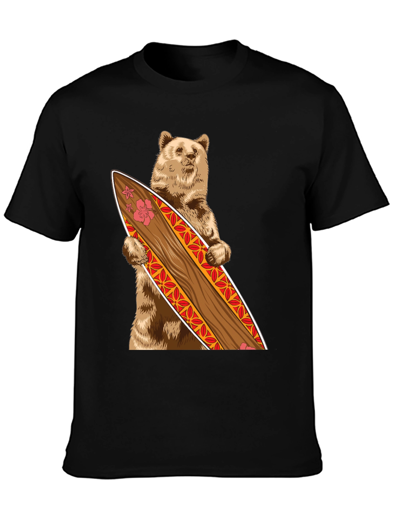 Bear Holding Surfboard Graphic Tee - Black
