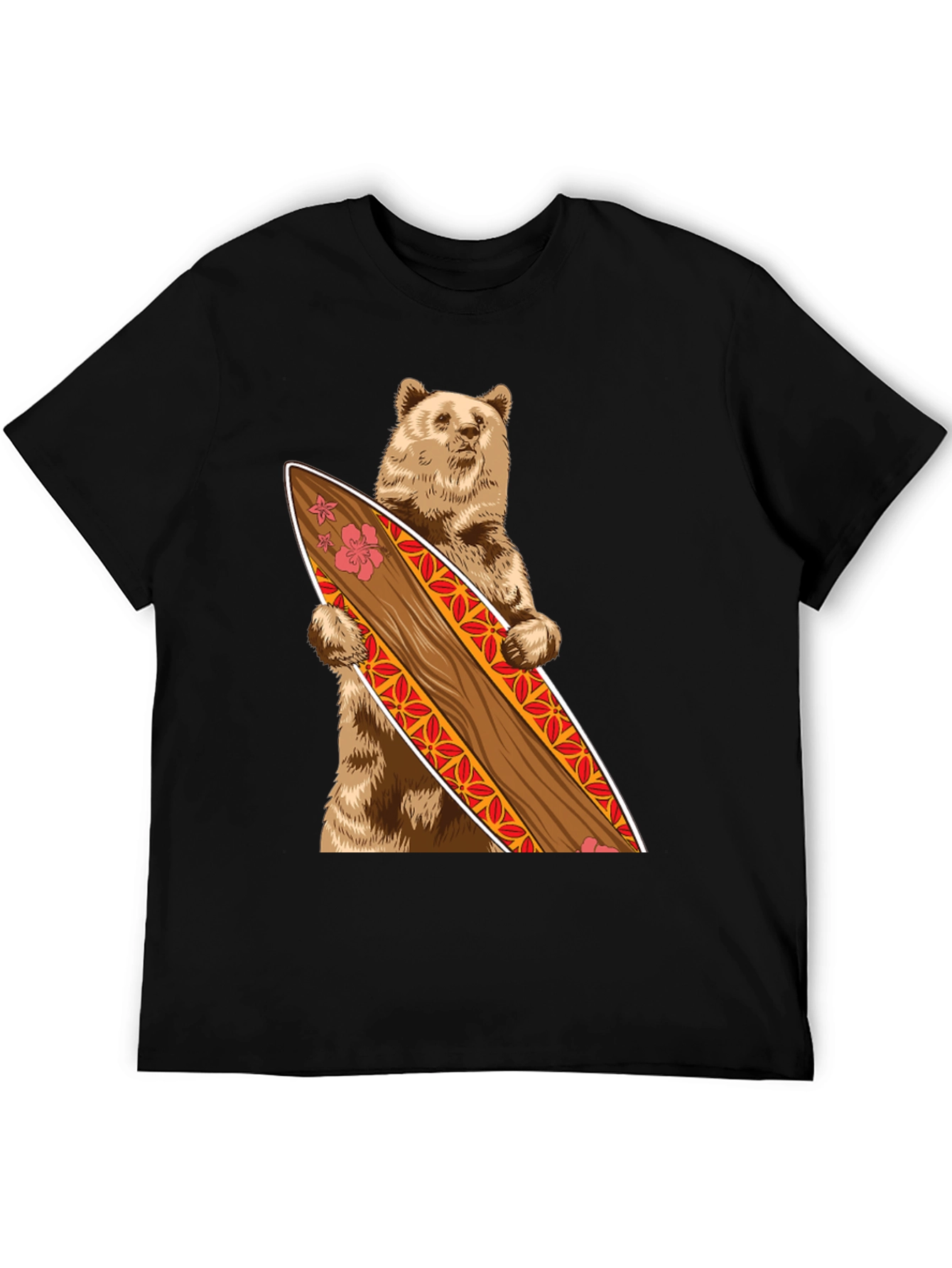 Bear Holding Surfboard Graphic Tee - Black