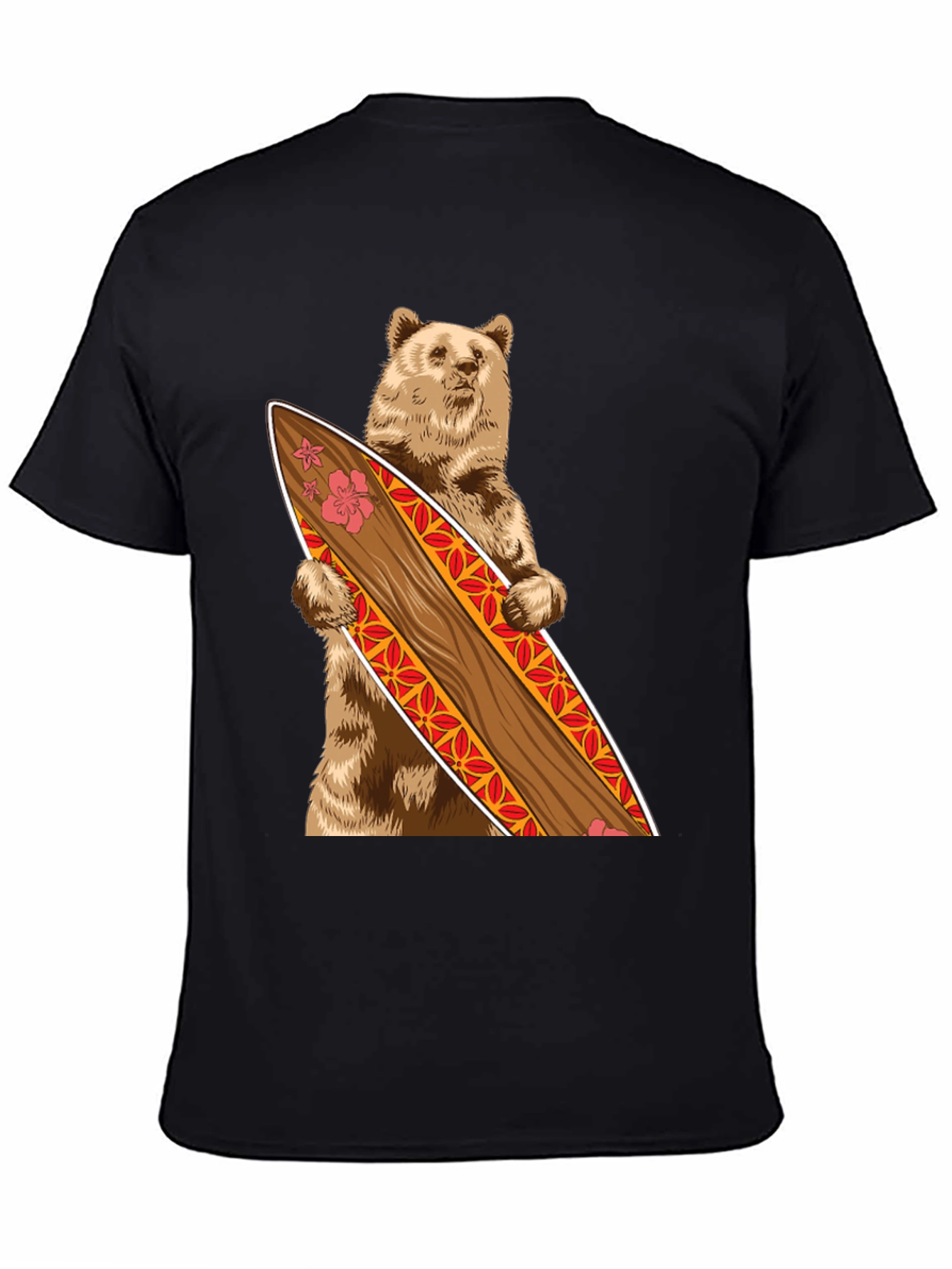 Bear Holding Surfboard Graphic Tee - Black