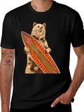 Bear Holding Surfboard Graphic Tee - Black