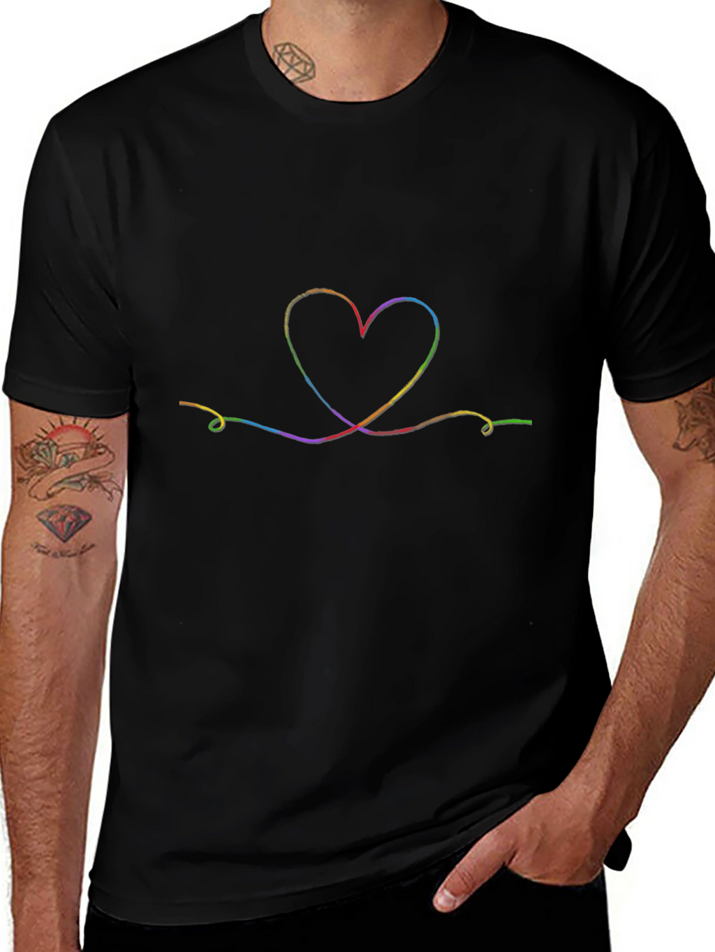 Rainbow Heart Graphic Tee - Soft Cotton Black Shirt