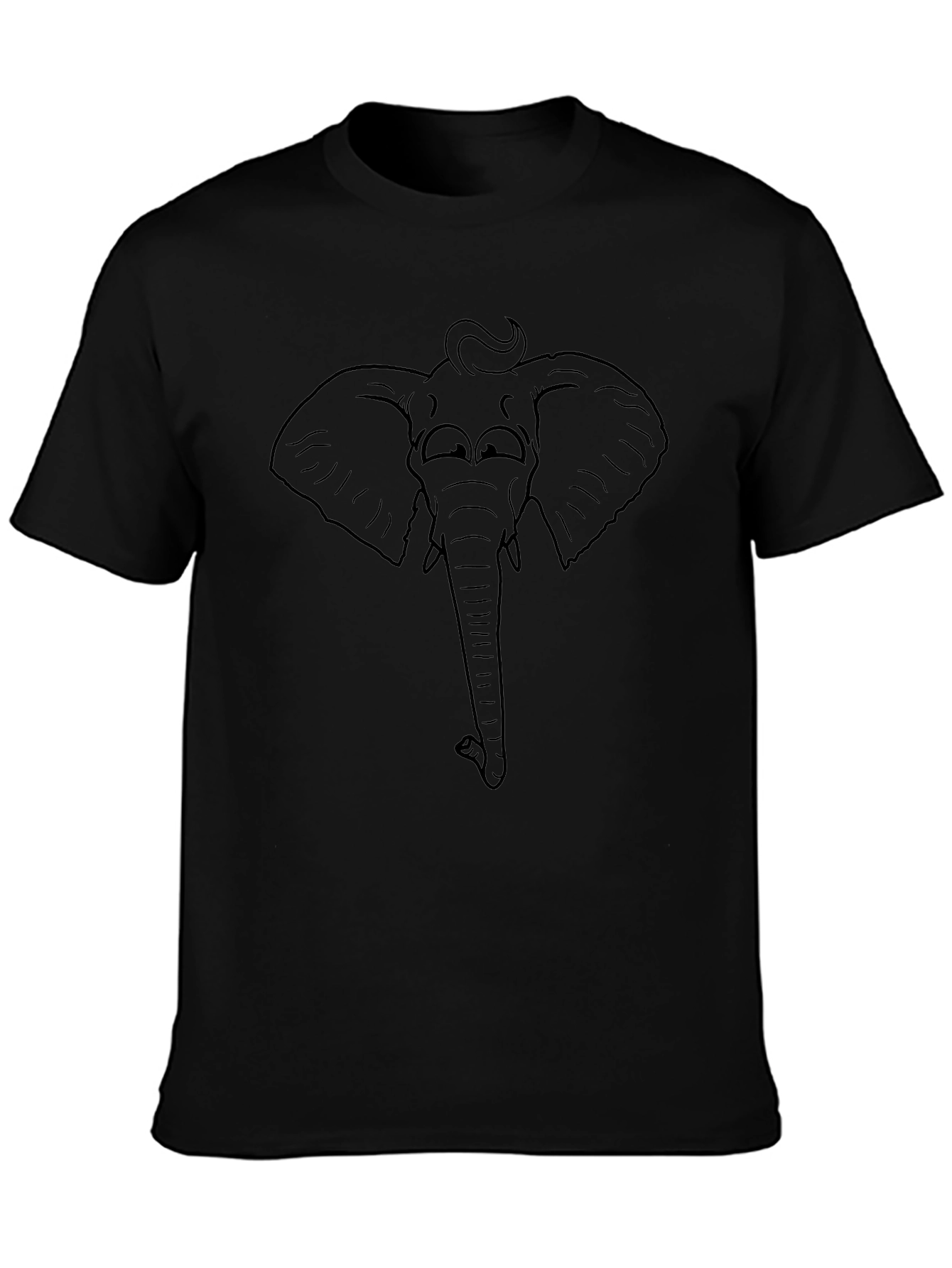 Elephant Outline Graphic Tee - Black Cotton T-Shirt