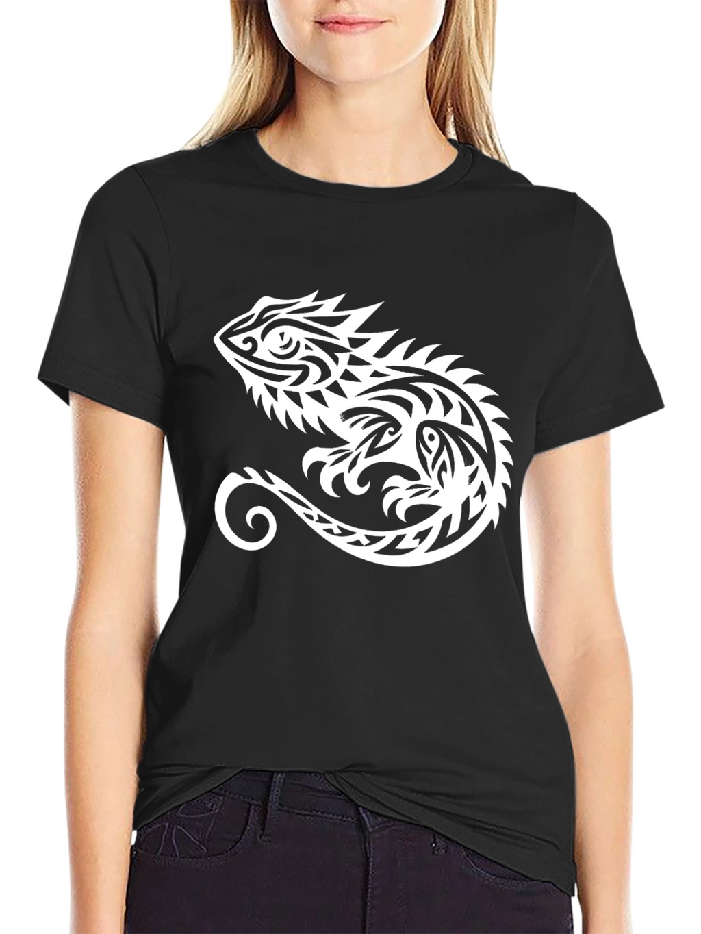 Tribal Lizard Graphic Tee - Black