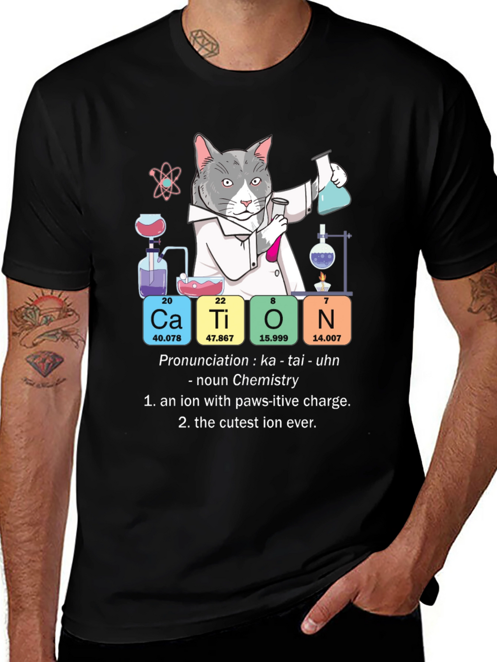 Cat Chemistry Pun T-Shirt - Cation Science Tee