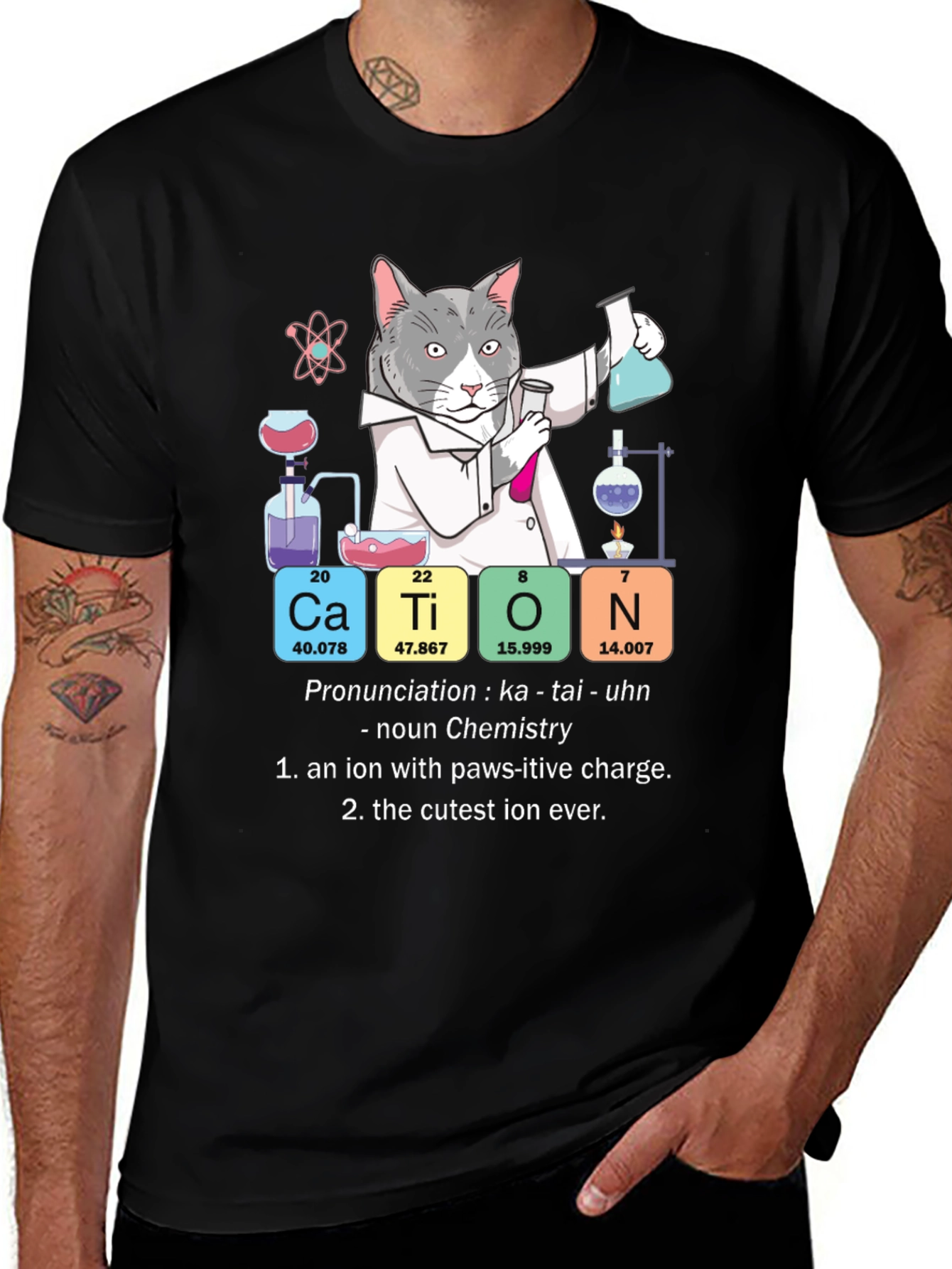 Cat Chemistry Pun T-Shirt - Cation Science Tee