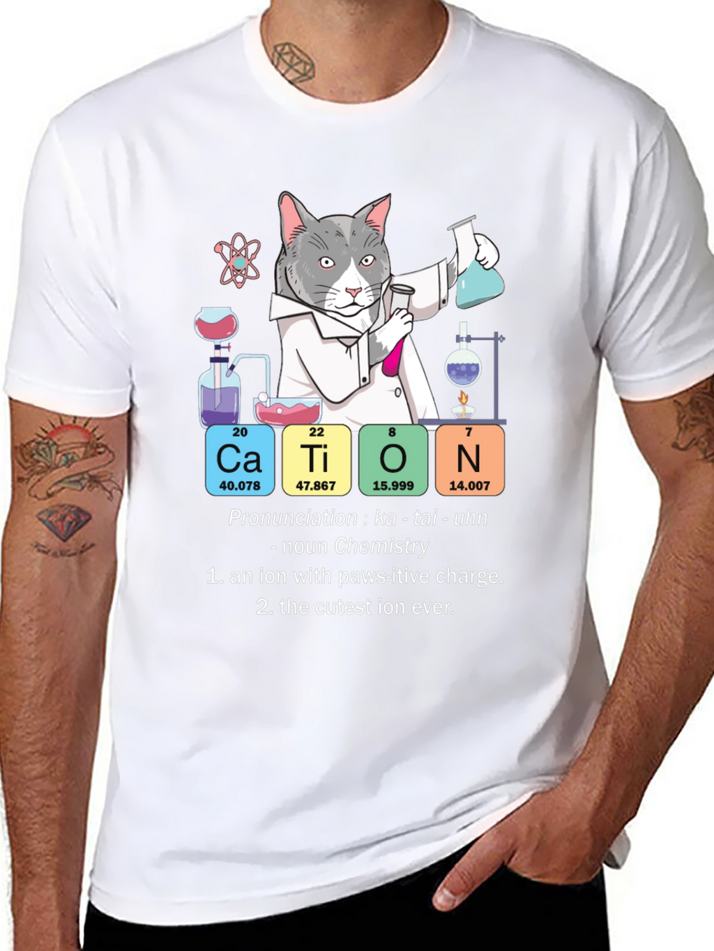 Cat Chemistry Pun T-Shirt - Cation Science Tee