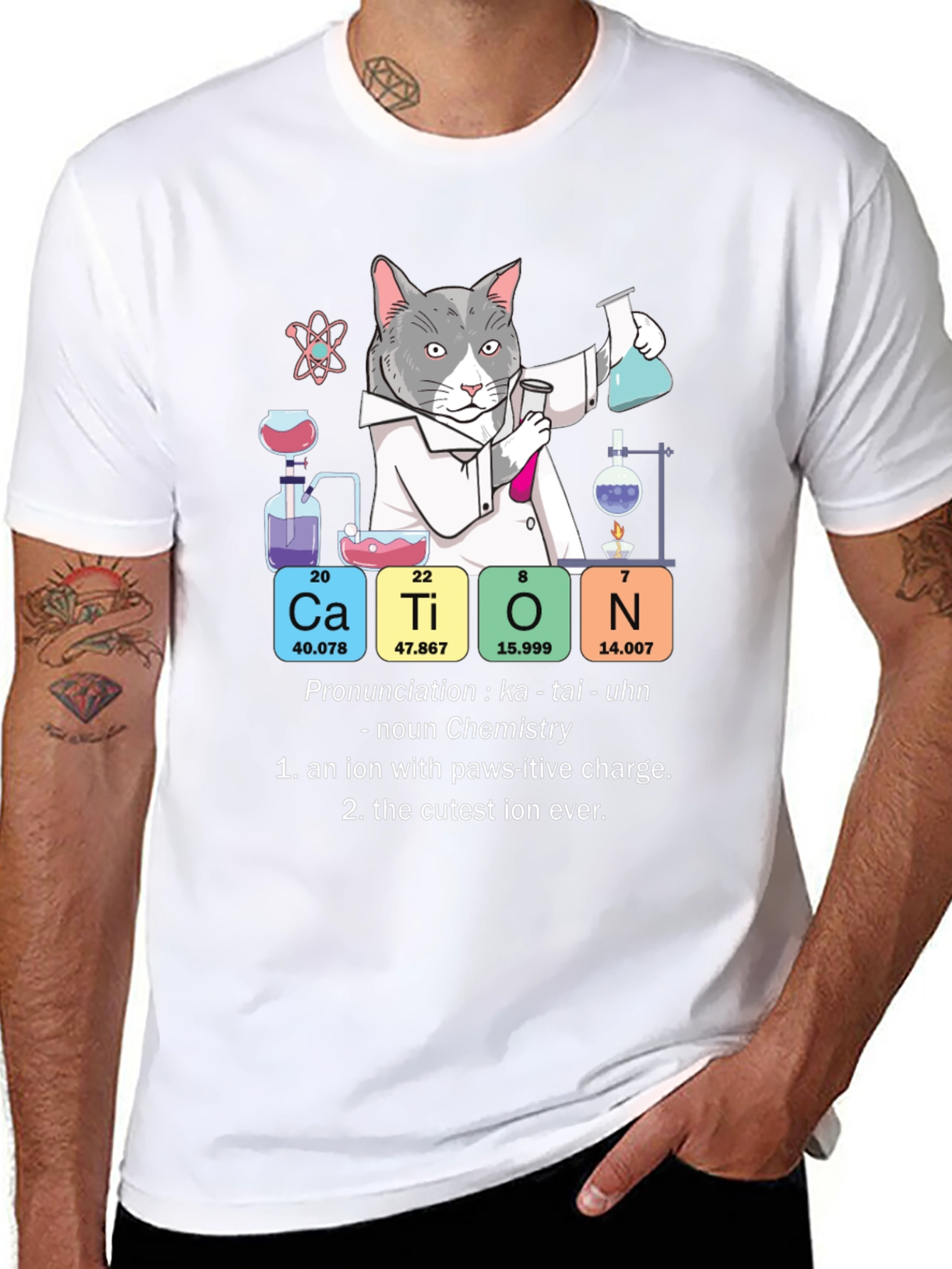 Cat Chemistry Pun T-Shirt - Cation Science Tee