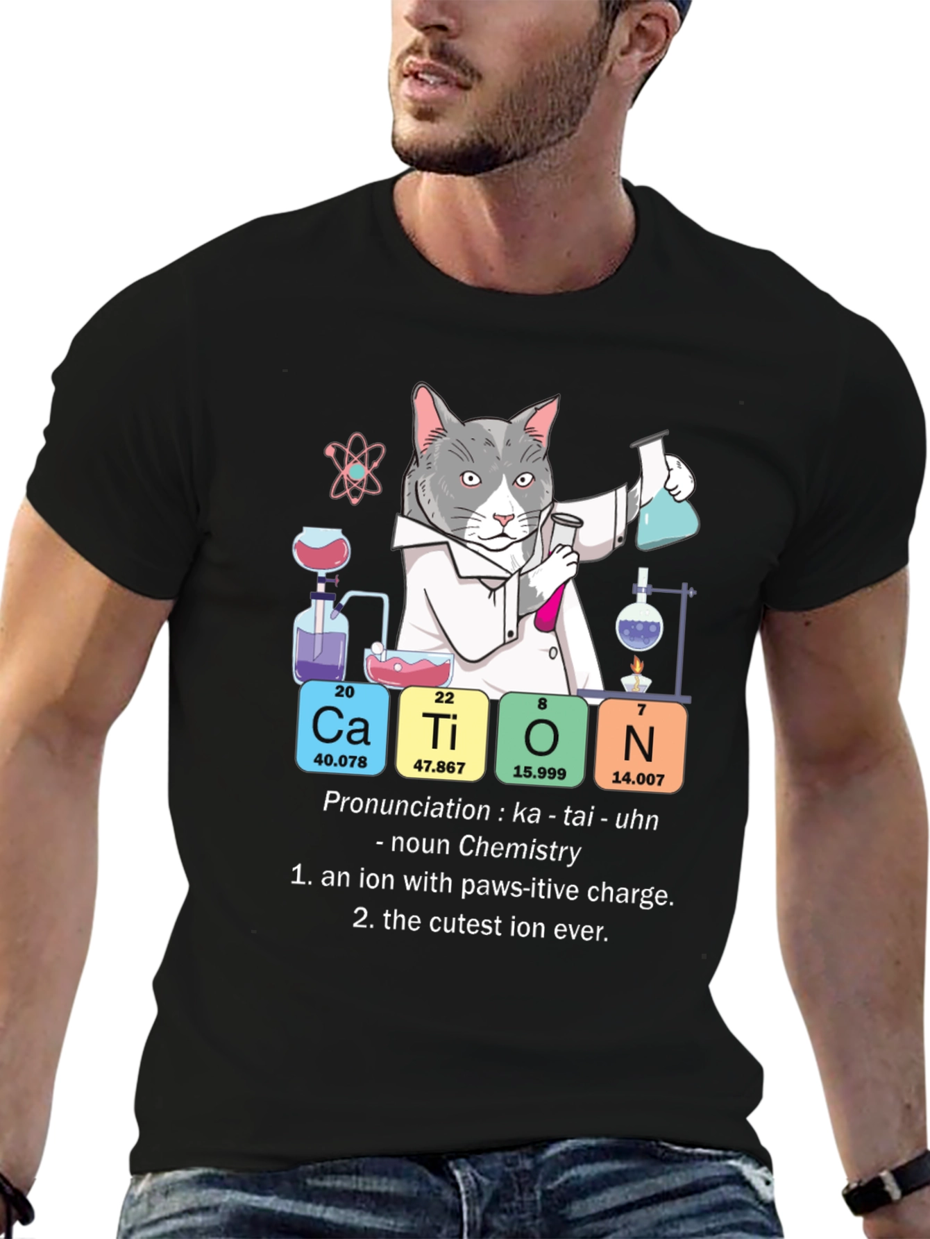 Cat Chemistry Pun T-Shirt - Cation Science Tee