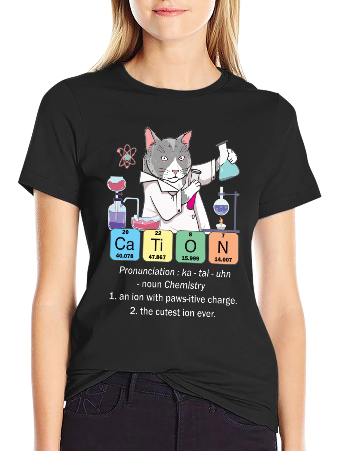 Cat Chemistry Pun T-Shirt - Cation Science Tee