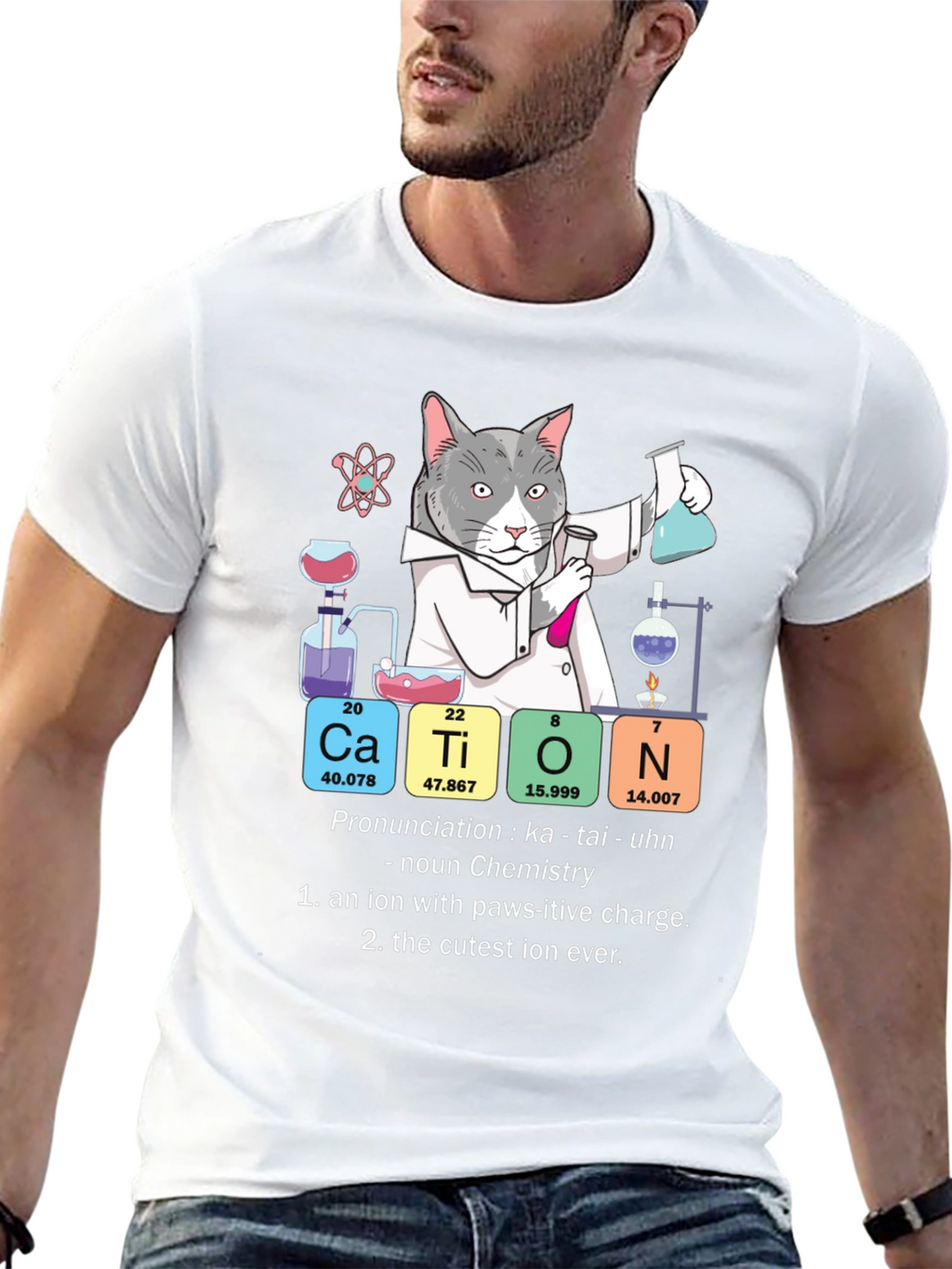 Cat Chemistry Pun T-Shirt - Cation Science Tee