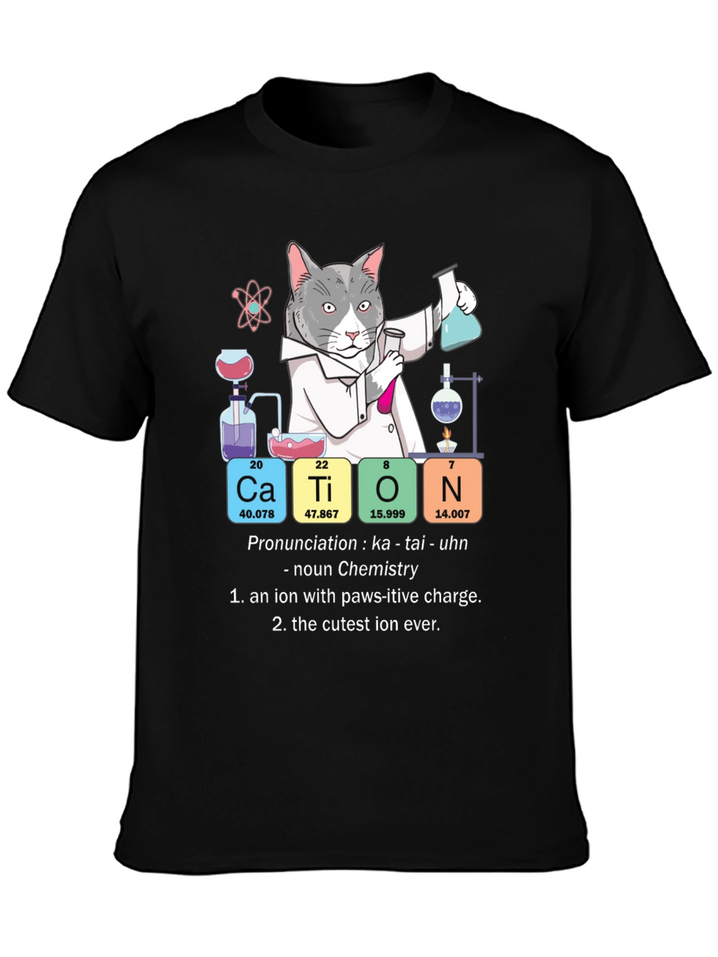 Cat Chemistry Pun T-Shirt - Cation Science Tee