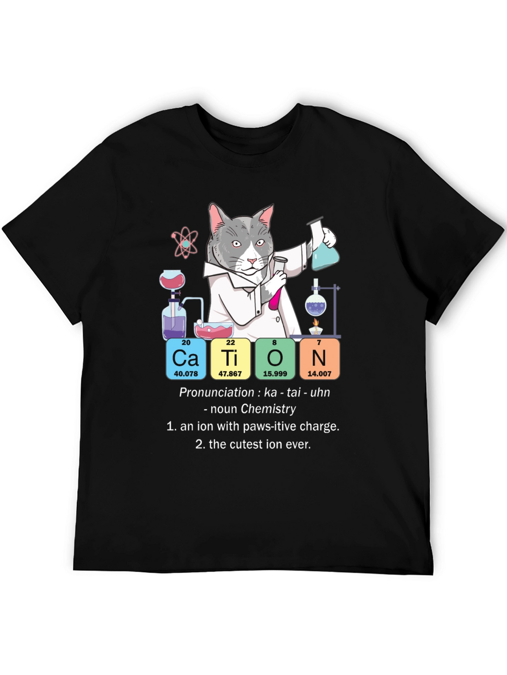 Cat Chemistry Pun T-Shirt - Cation Science Tee