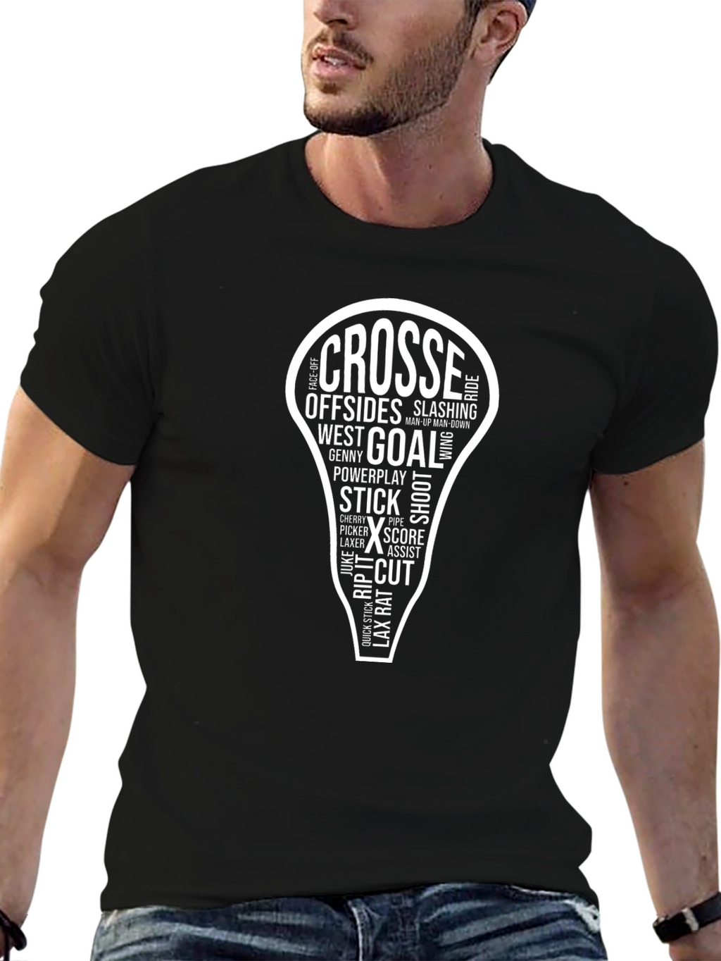 Lacrosse Word Art T-Shirt - Black