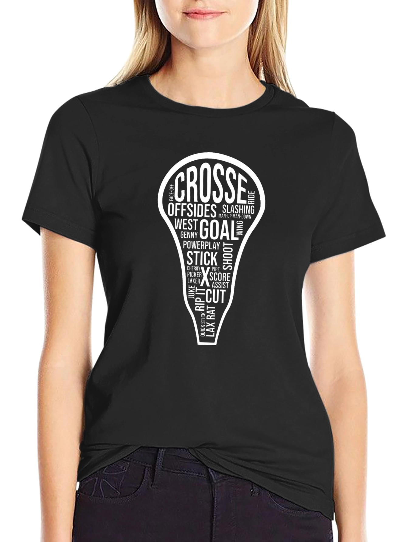 Lacrosse Word Art T-Shirt - Black
