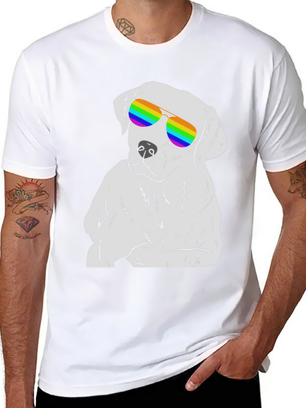 Cool Dog T-Shirt - Rainbow Sunglasses