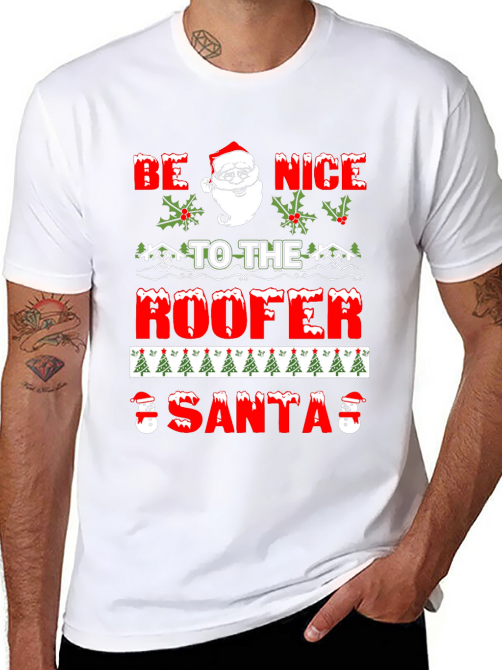 Be Nice To The Roofer Santa Christmas Graphic T-Shirt