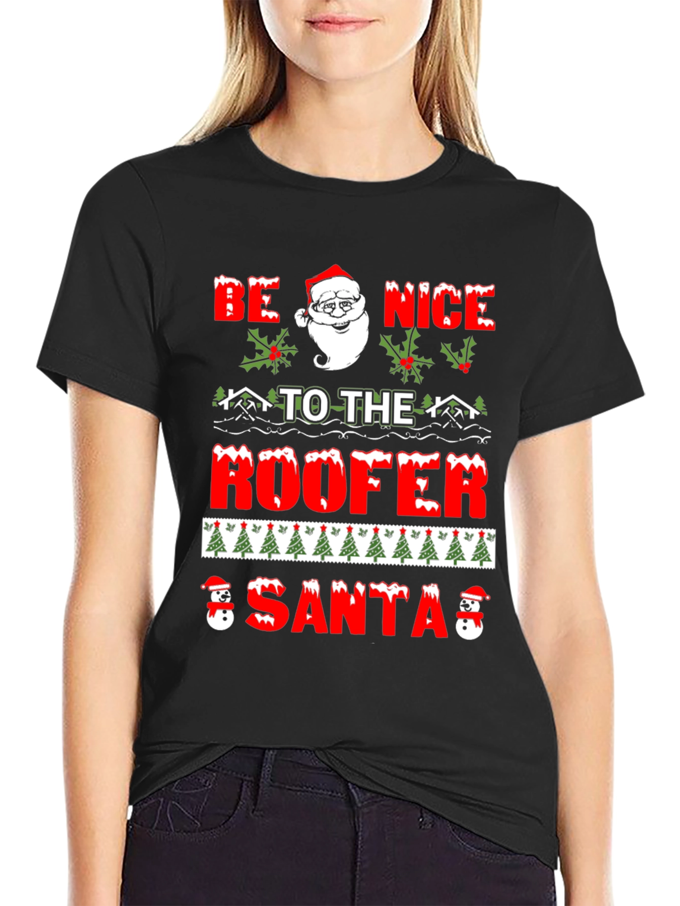 Be Nice To The Roofer Santa Christmas Graphic T-Shirt