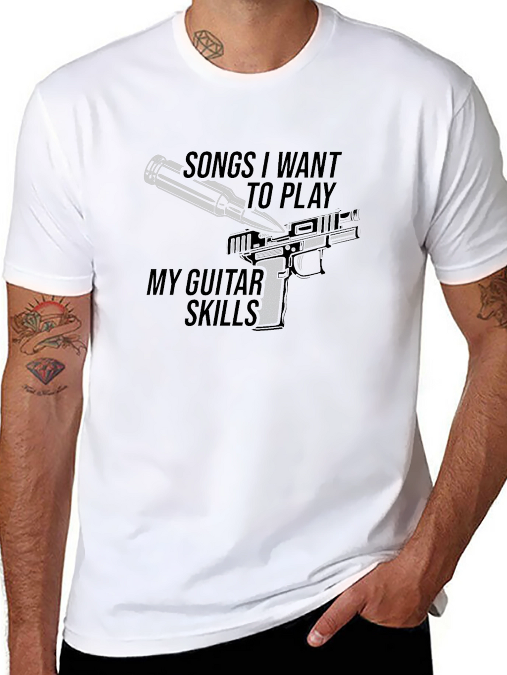 Guitar Skills Graphic Tee - Black Cotton T-Shirt