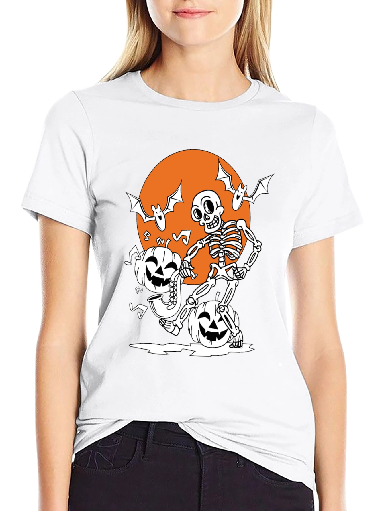 Spooky Skeleton & Pumpkin Halloween T-Shirt