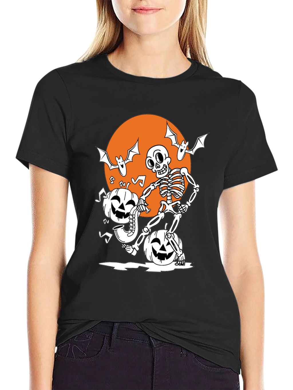 Spooky Skeleton & Pumpkin Halloween T-Shirt