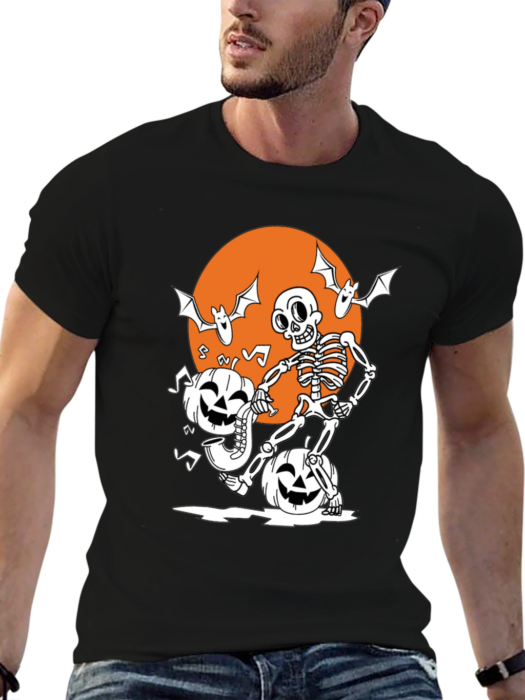 Spooky Skeleton & Pumpkin Halloween T-Shirt