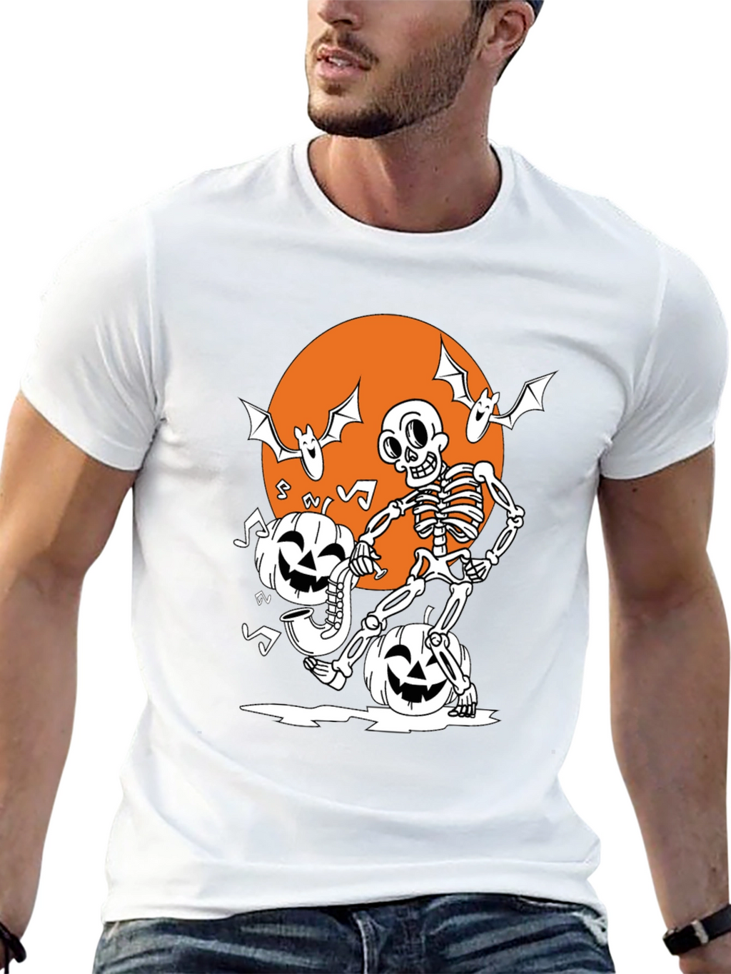 Spooky Skeleton & Pumpkin Halloween T-Shirt