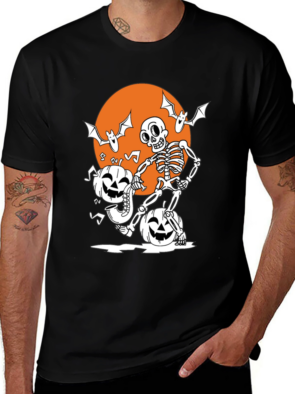 Spooky Skeleton & Pumpkin Halloween T-Shirt