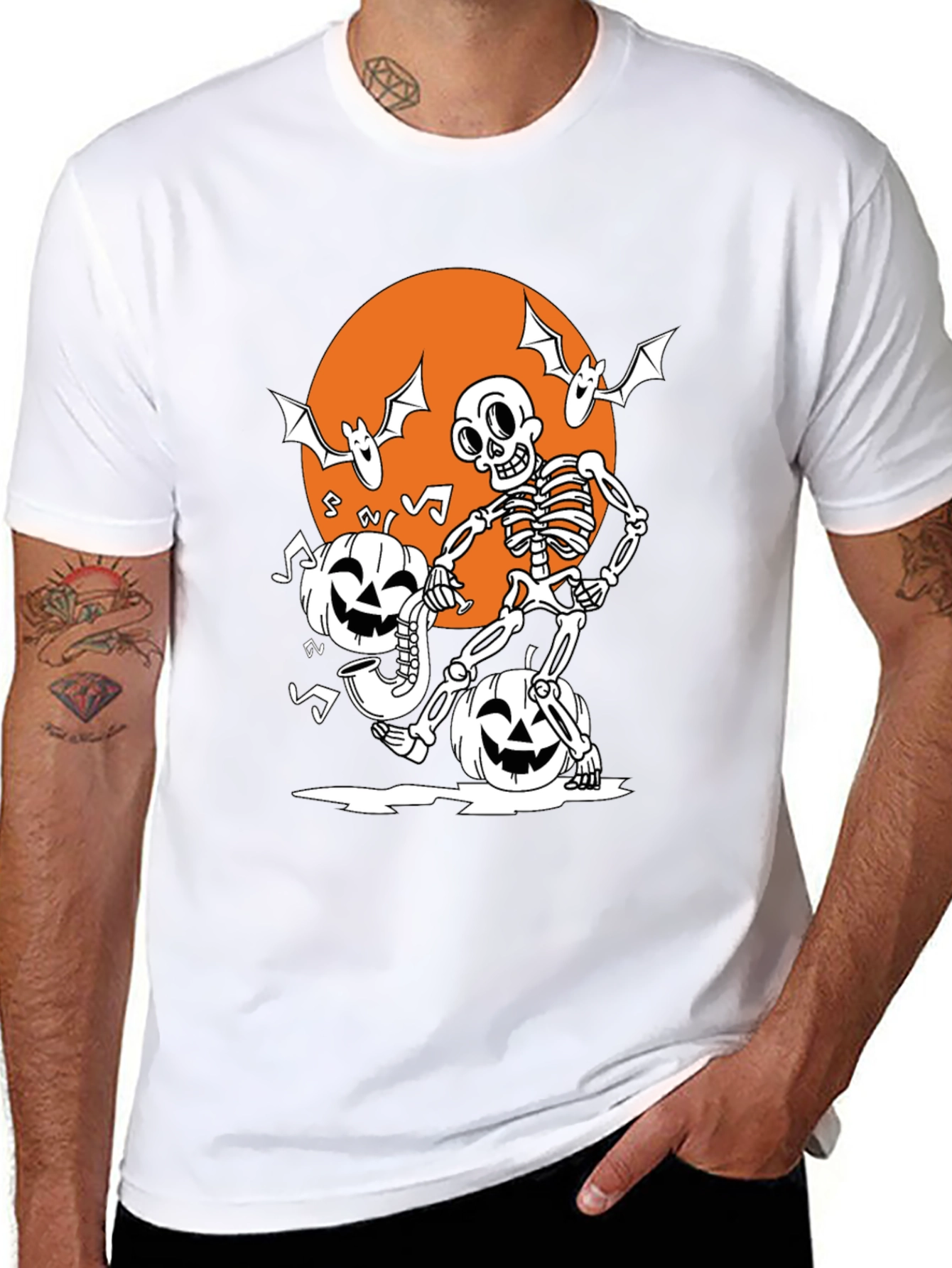 Spooky Skeleton & Pumpkin Halloween T-Shirt