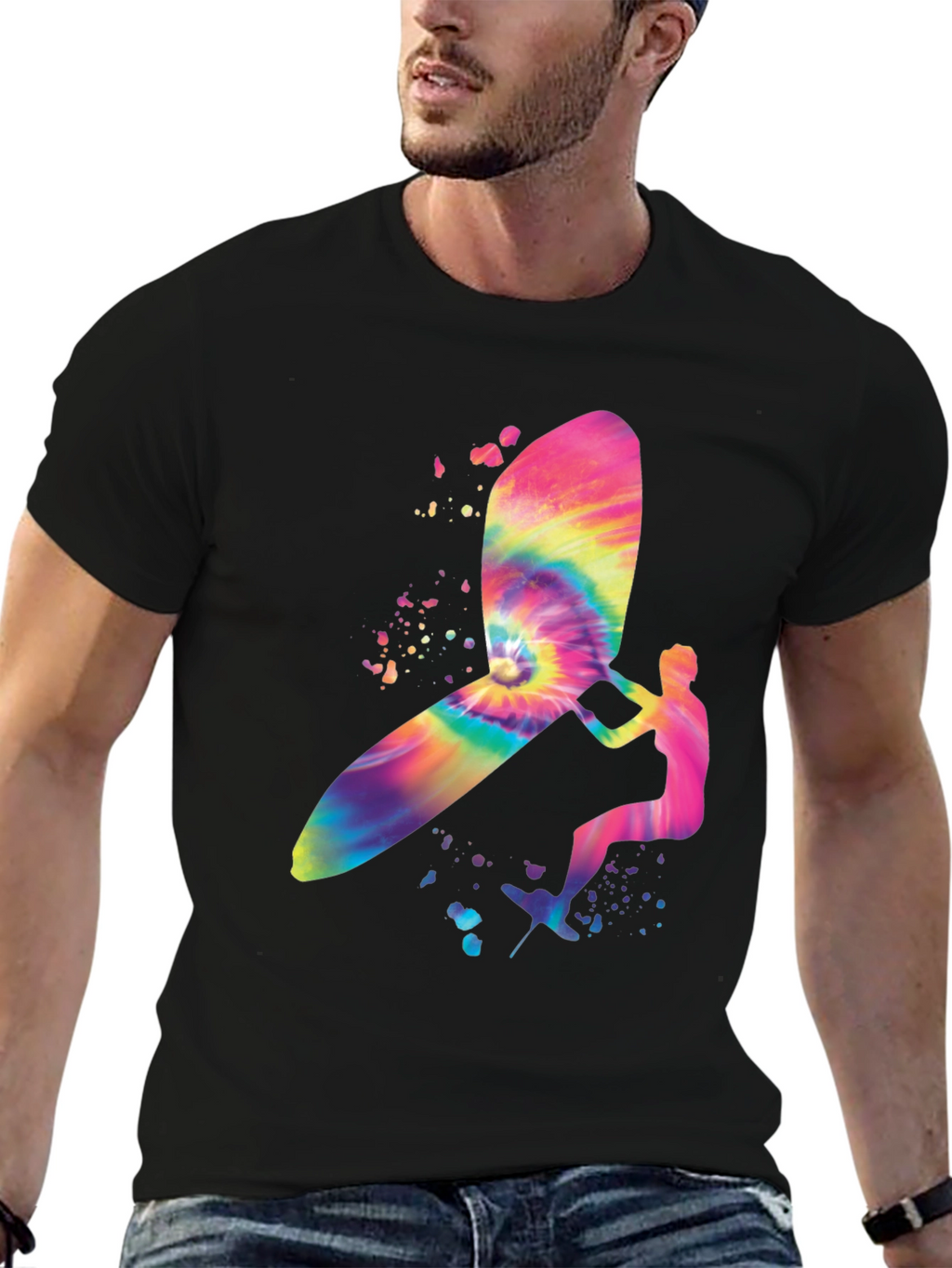 Tie-Dye Windsurfer Graphic Black T-Shirt