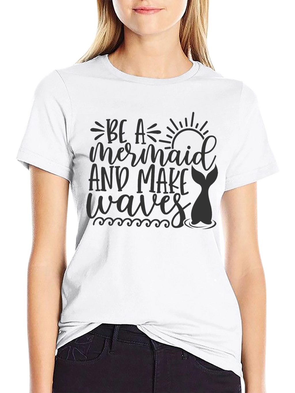 Mermaid Waves Graphic Tee - Black T-Shirt