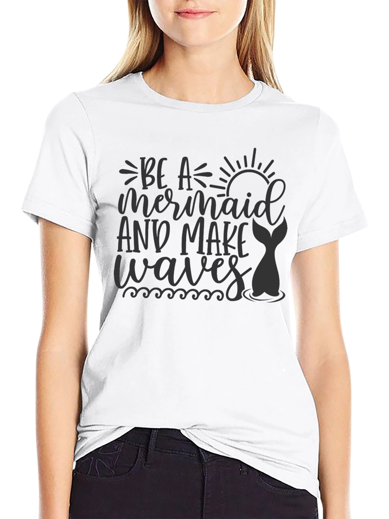 Mermaid Waves Graphic Tee - Black T-Shirt