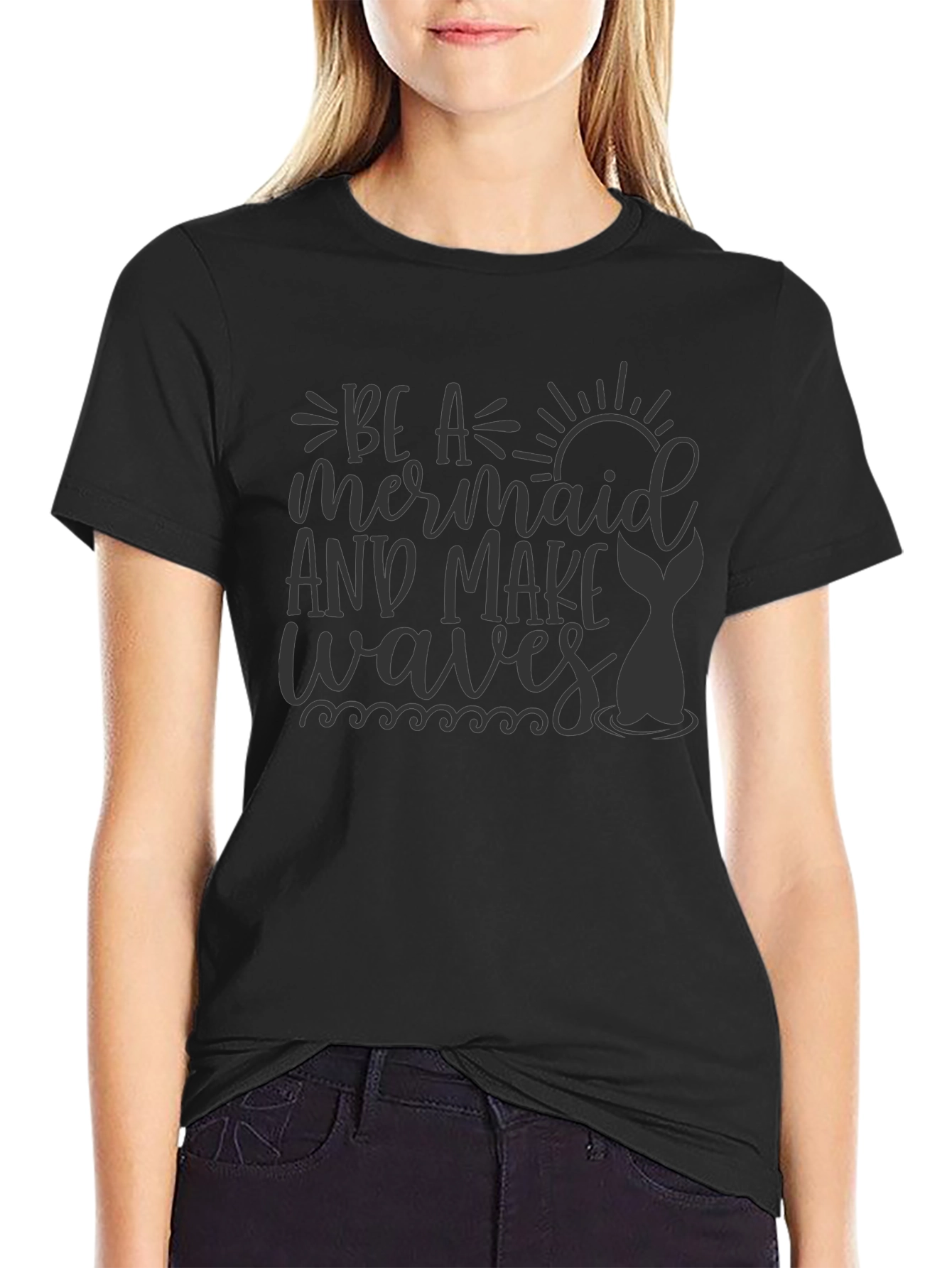 Mermaid Waves Graphic Tee - Black T-Shirt